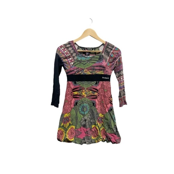 Desigual Long Sleeves Multicolor Print Dress‎ Girls Size 7-8 - Picture 1 of 7